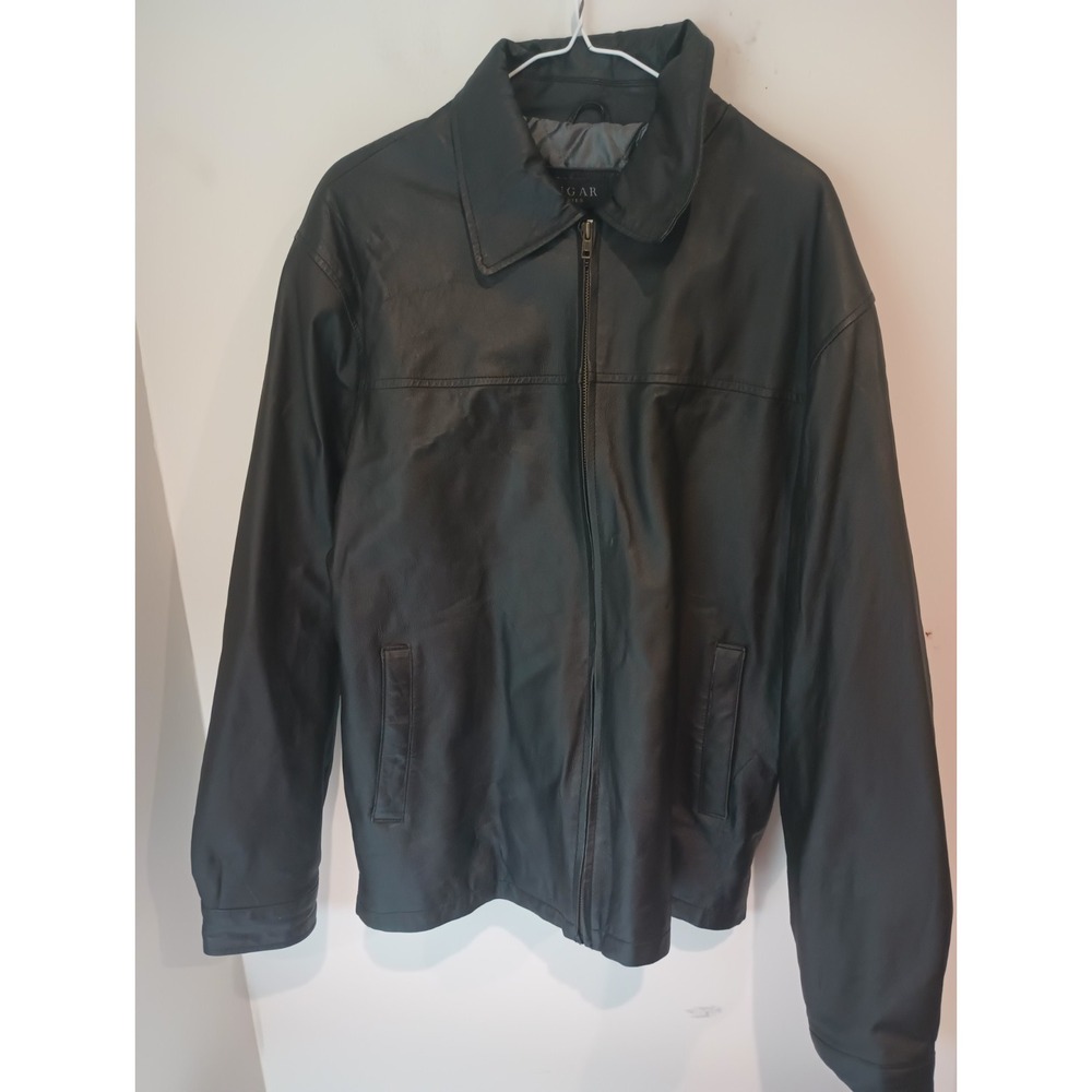Cougar Leather Jacket Mens Medium Black Full Zip Quilted Lined Vintage Bomber